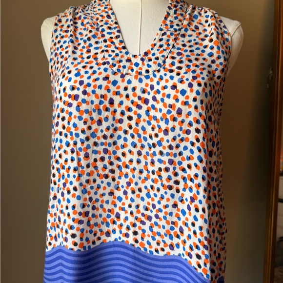 Maeve Tops - Maeve Red and Blue Relaxed Notched Collar Blouse